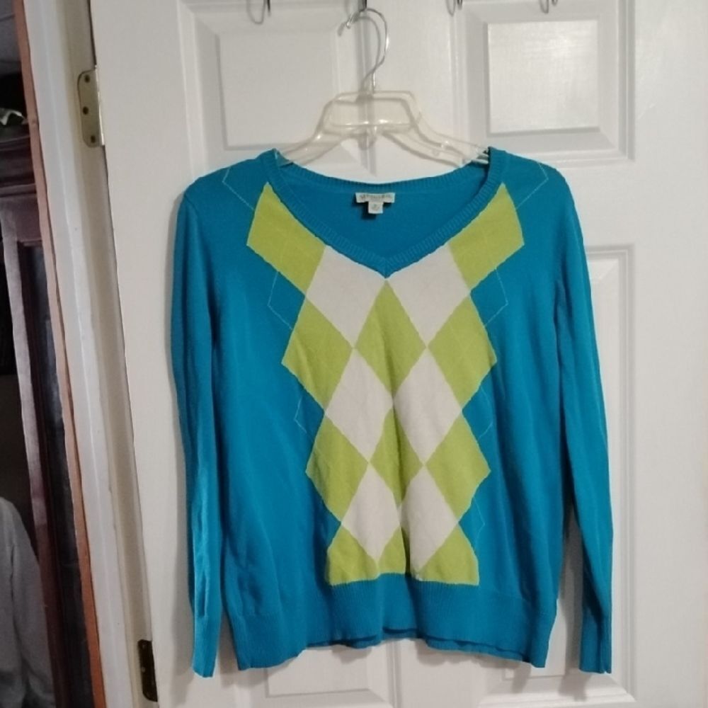 St. John's Bay Blue and Green V-Neck Sweater